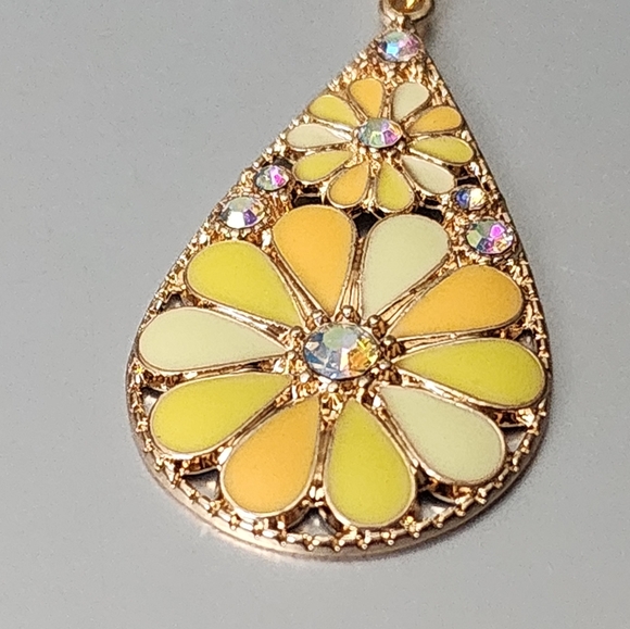 Sunflower Boho Bling Teardrop Hang Earrings 925S Post - Picture 4 of 6